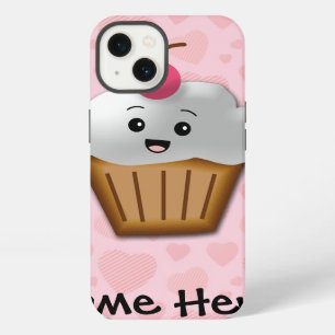 Cute Pink Kawaii Happy Face Cupcake Girls iPhone 13 Case