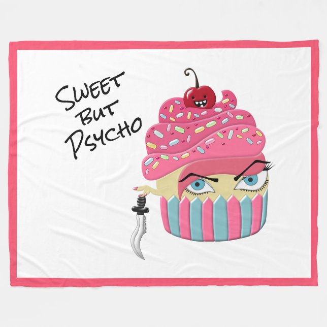 Cute Pink Kawaii Killer Cupcake Halloween Decor Fleece Blanket (Front (Horizontal))