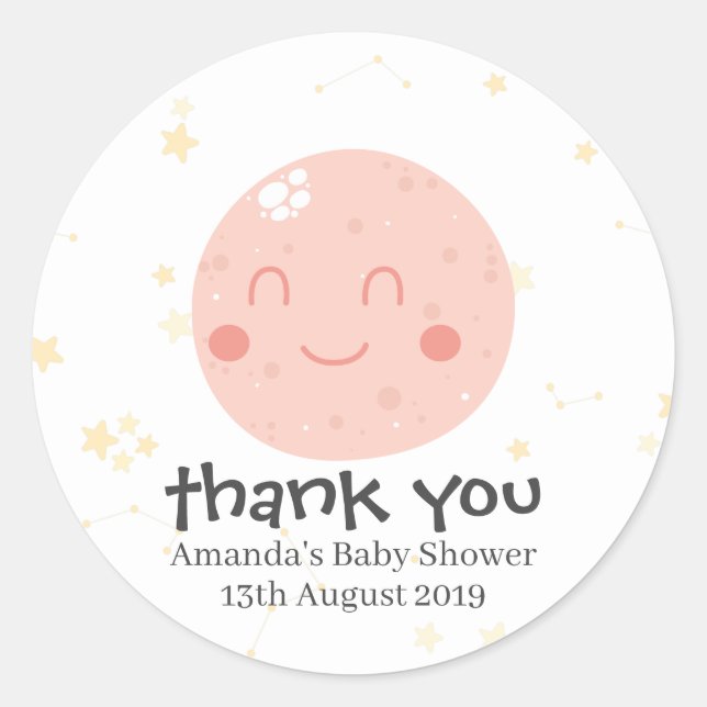 Cute Pink Kawaii Planet Baby Shower Classic Round Sticker (Front)
