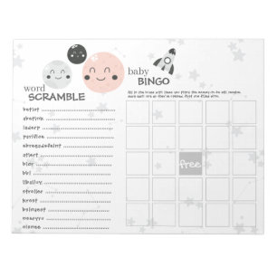 Cute Pink Kawaii Planet & Moons Baby Shower Games Notepad