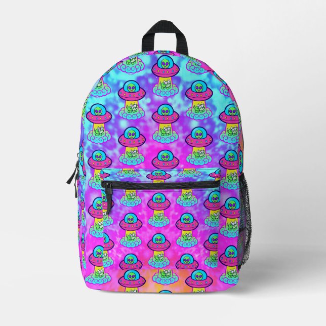 Cute Pink kawaii Ufo Printed Backpack (Front)