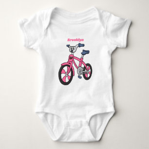 Cute pink kids bicycle cartoon illustration baby bodysuit