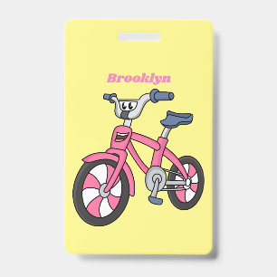 Cute pink kids bicycle cartoon illustration badge