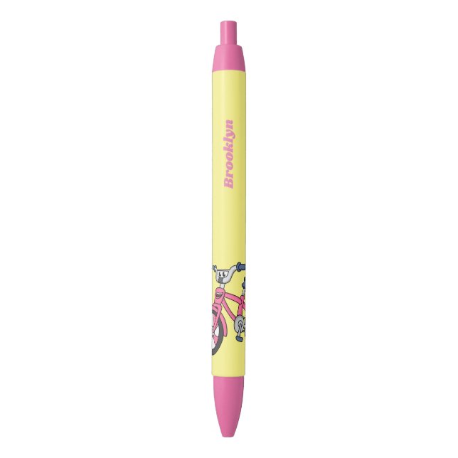 Cute pink kids bicycle cartoon illustration black ink pen (Front Vertical)
