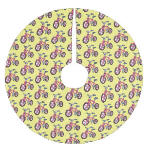 Cute pink kids bicycle cartoon illustration brushed polyester tree skirt