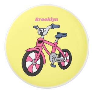 Cute pink kids bicycle cartoon illustration ceramic knob