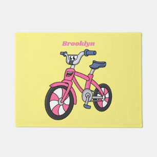 Cute pink kids bicycle cartoon illustration doormat