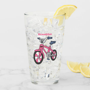 Cute pink kids bicycle cartoon illustration glass