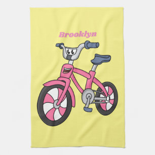 Cute pink kids bicycle cartoon illustration kitchen towel