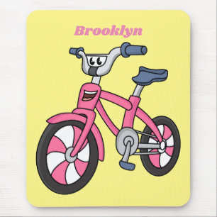 Cute pink kids bicycle cartoon illustration mouse pad