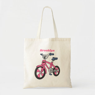 Cute pink kids bicycle cartoon illustration tote bag