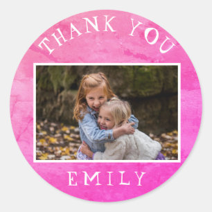 Cute Pink Kids Girly Photo Thank you Classic Round Sticker