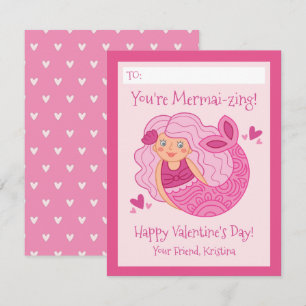Cute Pink Kids Mermaid Valentine Card