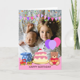 Cute Pink Kids Toys Birthday Celebration Photo Card