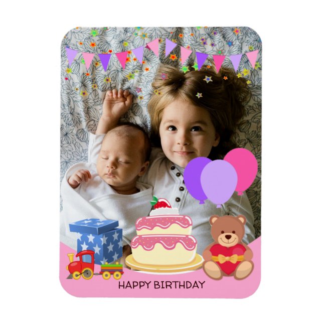 Cute Pink Kids Toys Birthday Celebration Photo Magnet (Vertical)