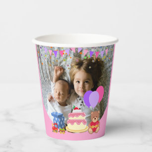 Cute Pink Kids Toys Birthday Celebration Photo Paper Cups
