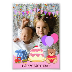 Cute Pink Kids Toys Birthday Celebration Photo Print