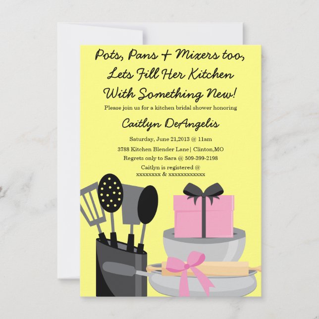 Cute Pink Kitchen Gadget Bridal Shower invitation (Front)