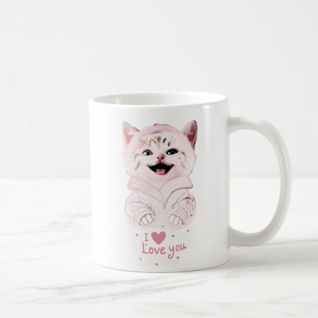 Cute Pink Kitten “I ❤️ Love You” Mug–Adorable Cat Coffee Mug (Right)