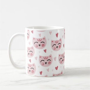 Cute Pink Kittens and Hearts Pattern for Kids Coffee Mug