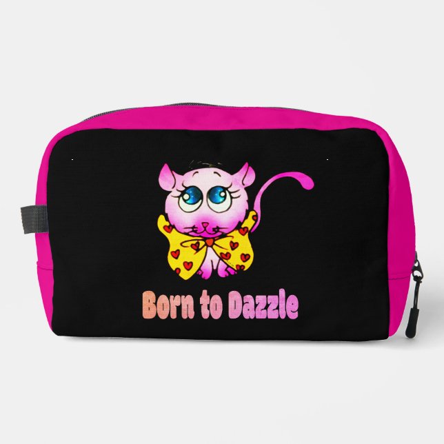 Cute Pink Kitty - Born to Dazzle Art Dopp Kit (Front)