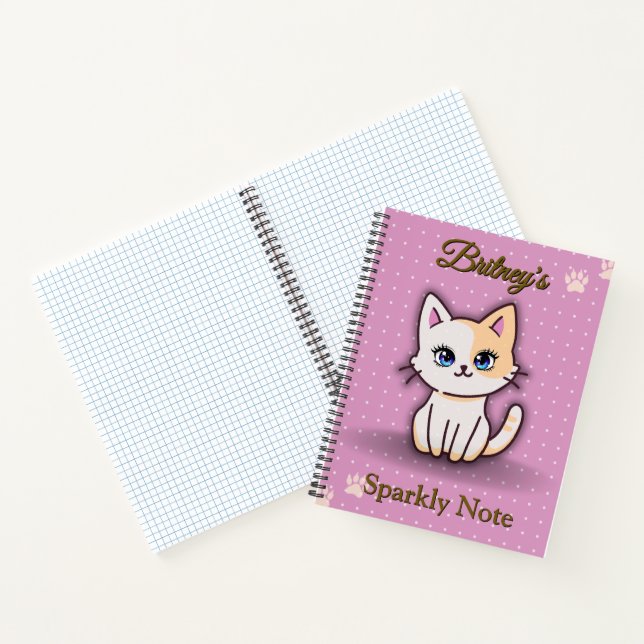 Cute Pink Kitty Cat Cute Personalized Name Spiral Notebook (Inside)