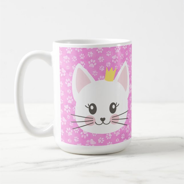 CUTE PINK KITTY CAT FACE WITH PAWS COFFEE MUG (Left)