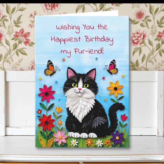 Cute Pink Kitty Cat in Flowers Birthday Card (Creator Uploaded)