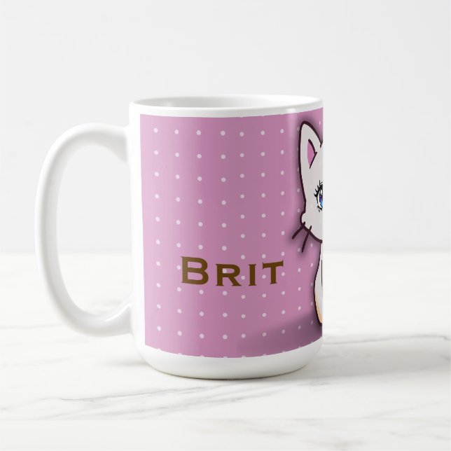 Cute Pink Kitty Cat Personalized Name Coffee Mug (Left)