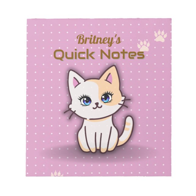 Cute Pink Kitty Cat Personalized Name Notepad (Front)