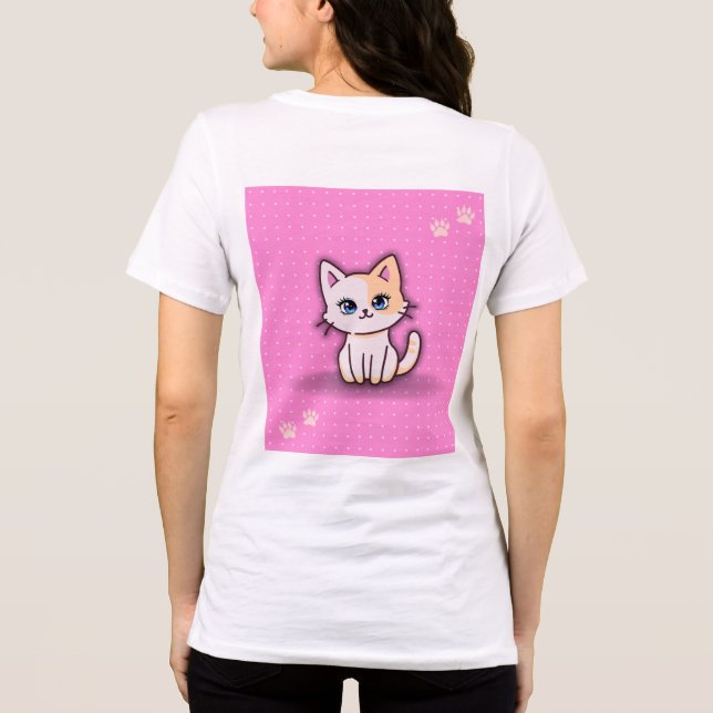 Cute Pink Kitty Cat Personalized Name Tri-Blend Shirt (Back)