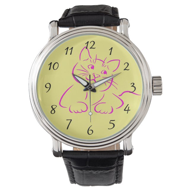 Cute Pink Kitty Cat Watch (Front)