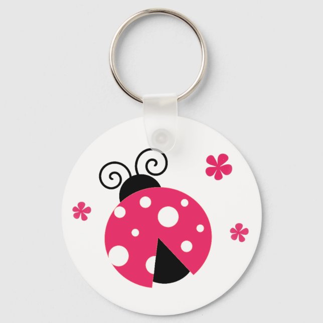 Cute Pink Labybirds and Flowers Keychain (Front)