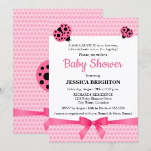 Cute Pink Ladybug Baby Shower Invitation