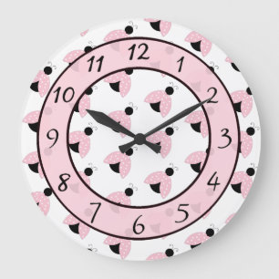 Cute pink Ladybug children's or baby nursery Large Clock