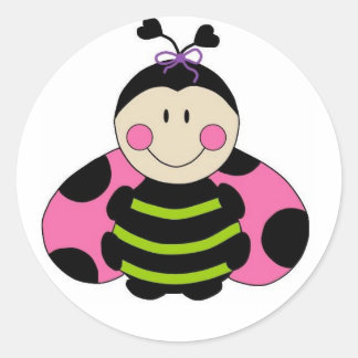 Cute Pink Ladybug Classic Round Sticker