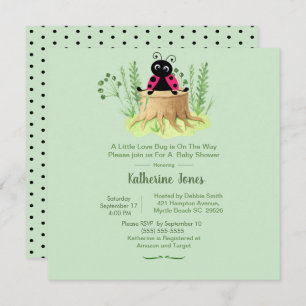 Cute Pink Ladybug in Forrest Baby Shower Invitation