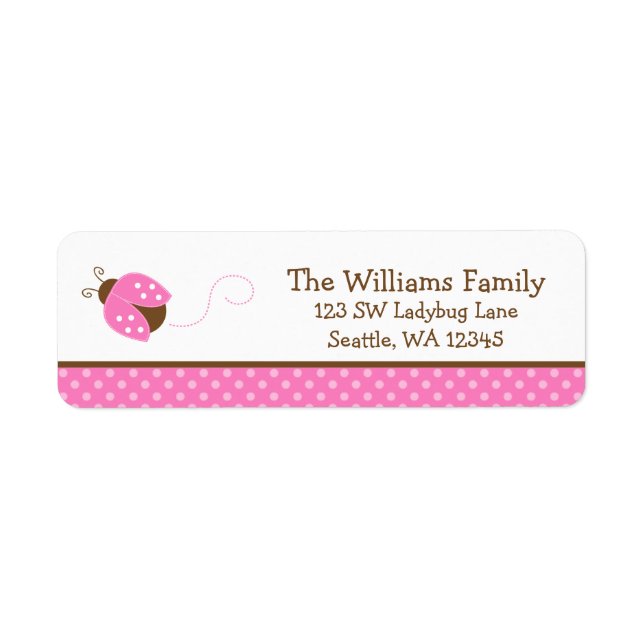 Cute Pink Ladybug Polka Dot Return Address Label (Front)
