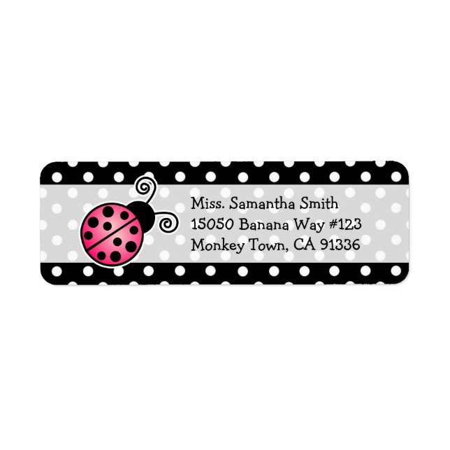 Cute Pink Ladybug Polka Dot Return Address Labels (Front)