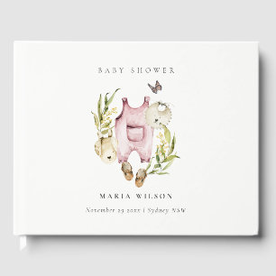 Cute Pink Leafy Foliage Girl Clothes Baby Shower Guest Book