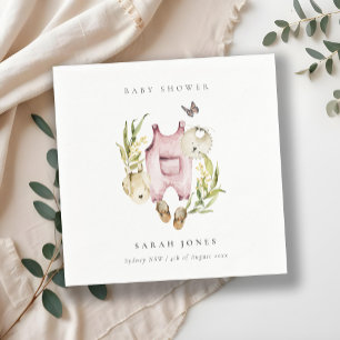 Cute Pink Leafy Foliage Girl Clothes Baby Shower Napkin