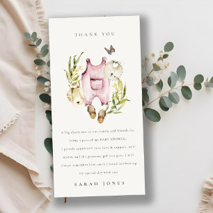 Cute Pink Leafy Foliage Girl Clothes Baby Shower Thank You Card