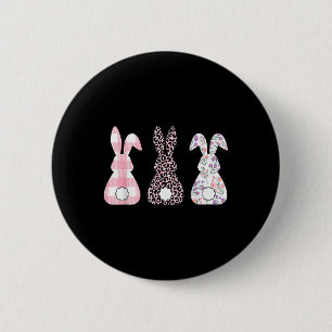 Cute Pink Leopard Plaid Flower Happy Easter Bunny 2 Inch Round Button
