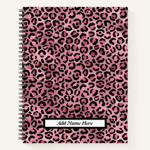 Cute Pink Leopard Print Customizable Name  Notebook