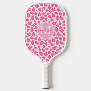 Cute Pink Leopard Print   Monogrammed  Pickleball Paddle