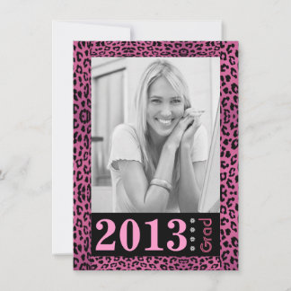 Cute Pink Leopard Print Photo Graduation Invitation