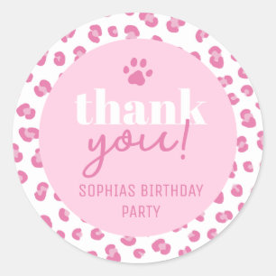 Cute Pink Leopard Print Thank You Classic Round Sticker