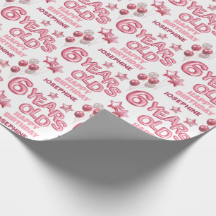 Cute Pink Letter Balloon 6th Birthday Wrapping Paper