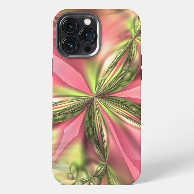 Cute Pink Lime Green Butterfly Fractals Pattern iPhone Case (Back)