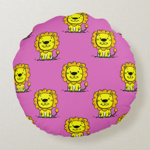 Cute Pink Lion Round Pillow